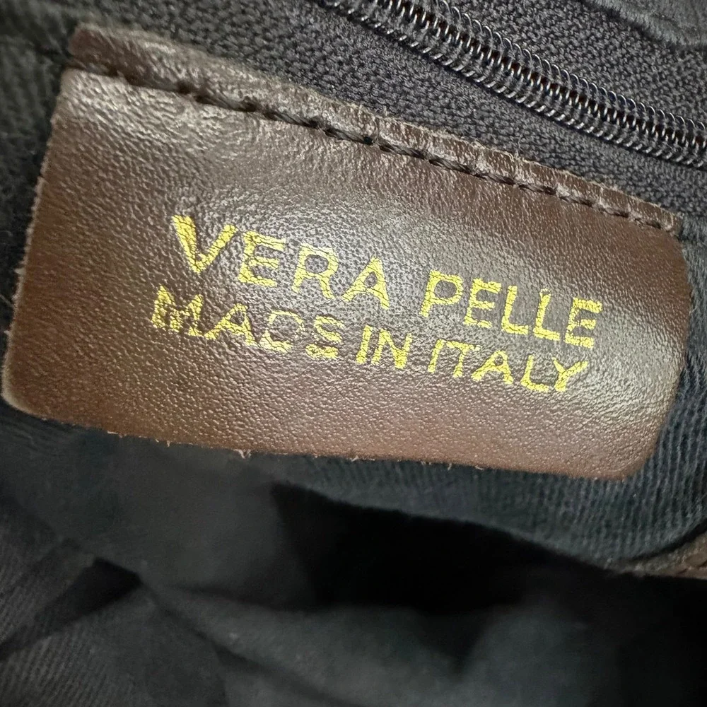 Vera Pelle Satchel Bag Medium Brown Distressed Leather Made in Italy Crossbody